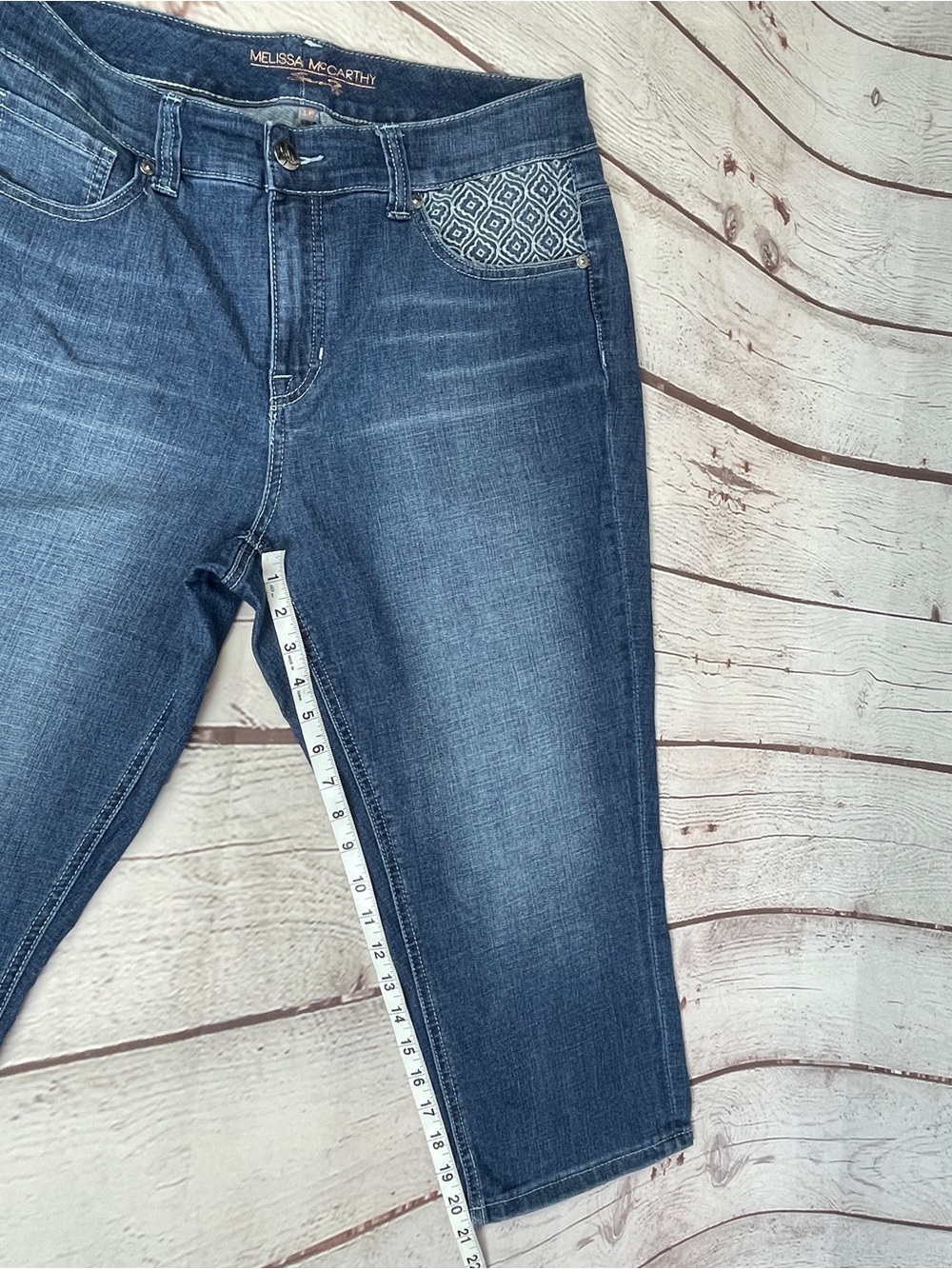 MELISSA MCCARTHY SEVEN7 slimming cropped blue jeans embroidered pockets size 16W - Picture 12 of 13